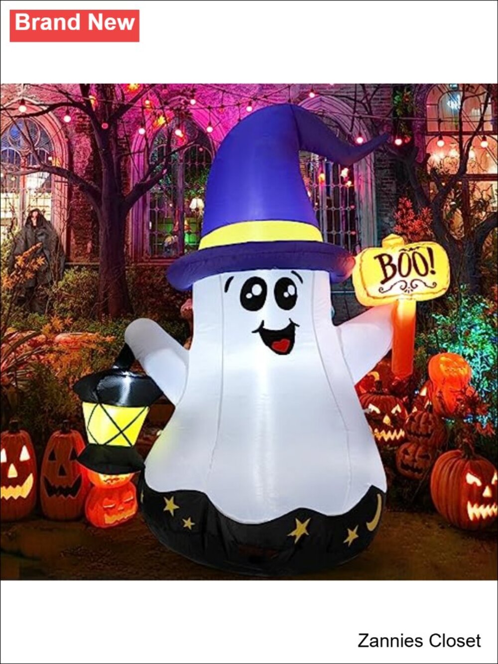 👻 5 FT Halloween Inflatable Ghost Wizard with Hand-Held Light Built-in LEDs